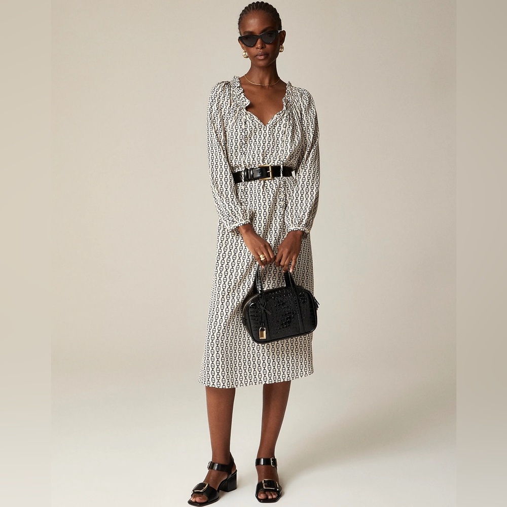J.Crew Ruffleneck midi dress in vintage links print CD363